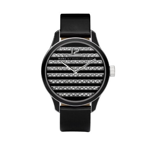 Marc Jacobs Lidia Stripe Glitz Black Dial Black Leather Strap Watch for Women - MBM1166