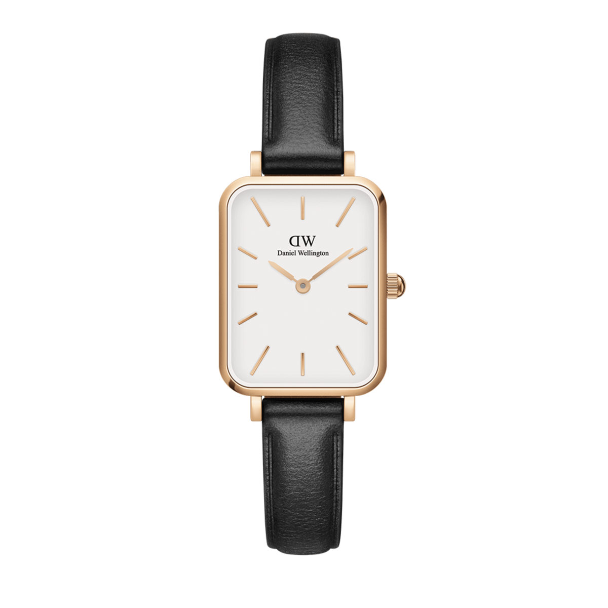 Daniel Wellington Quadro White Dial Black Leather Strap Watch For Women - DW00100434