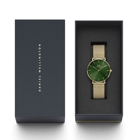 Daniel Wellington Petite Emerald Green Dial Gold Mesh Strap Watch For Women - DW00100481