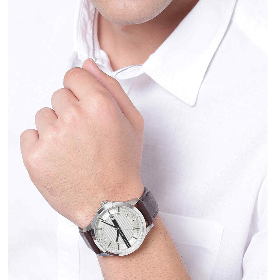 Armani Exchange Whitman Silver Dial Brown Leather Strap Watch For Men - AX2100