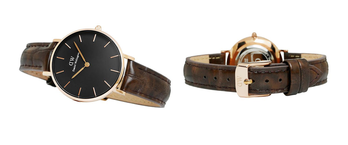 Daniel Wellington Classic Petite York Black Dial Brown Leather Strap Watch For Women - DW00100170