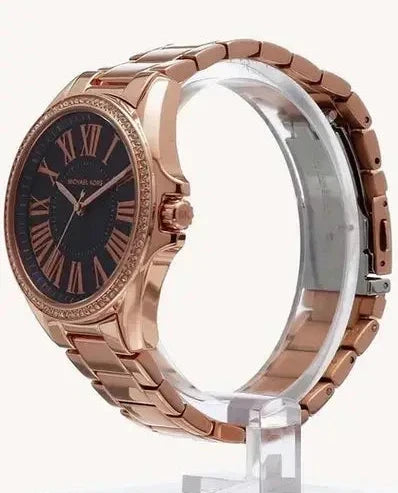 Michael Kors Kacie Three Hand Black Dial Rose Gold Steel Strap Watch for Women - MK6930