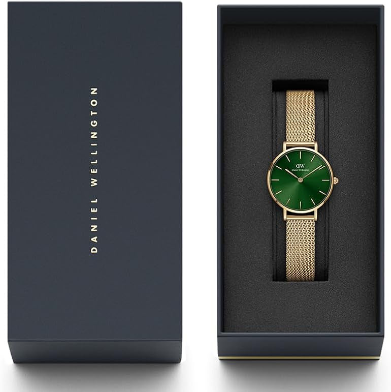 Daniel Wellington Petite Emerald Green Dial Gold Mesh Strap Watch For Women - DW00100479