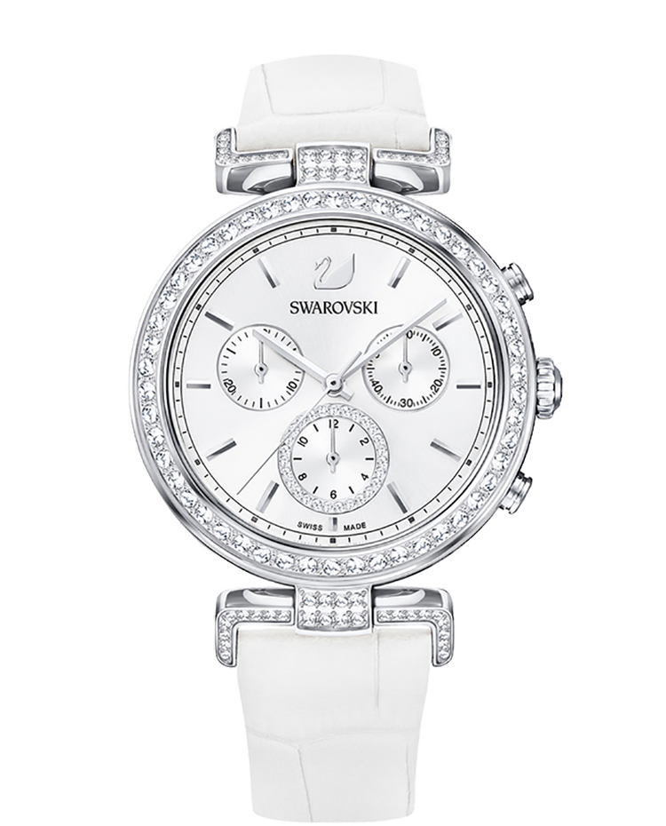 Swarovski Era Journey Silver Dial White Leather Strap Watch for Women - 5295346