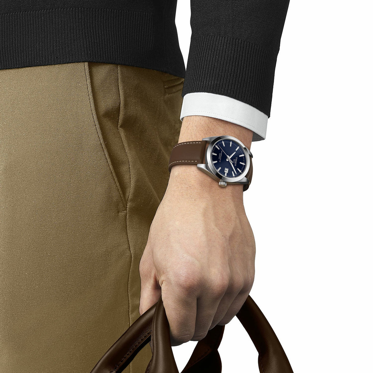 Tissot Gentleman Powermatic 80 Silicium Blue Dial Brown Leather Strap Watch For Men - T127.407.16.041.00