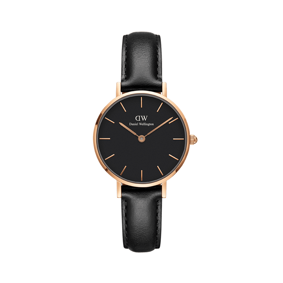 Daniel Wellington Classic Petite Sheffield Black Dial Black Leather Strap Watch For Women - DW00100224