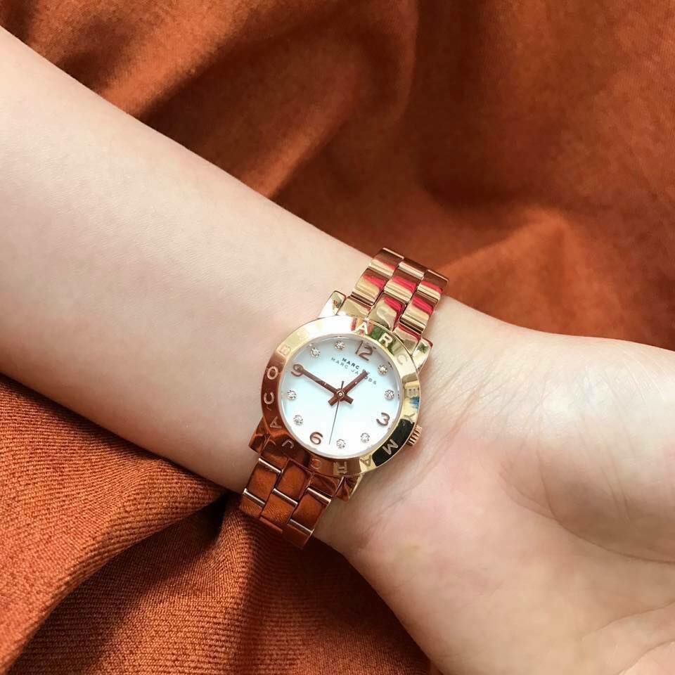 Marc Jacobs Mini Amy White Dial Rose Gold Steel Strap Watch for Women - MBM3078