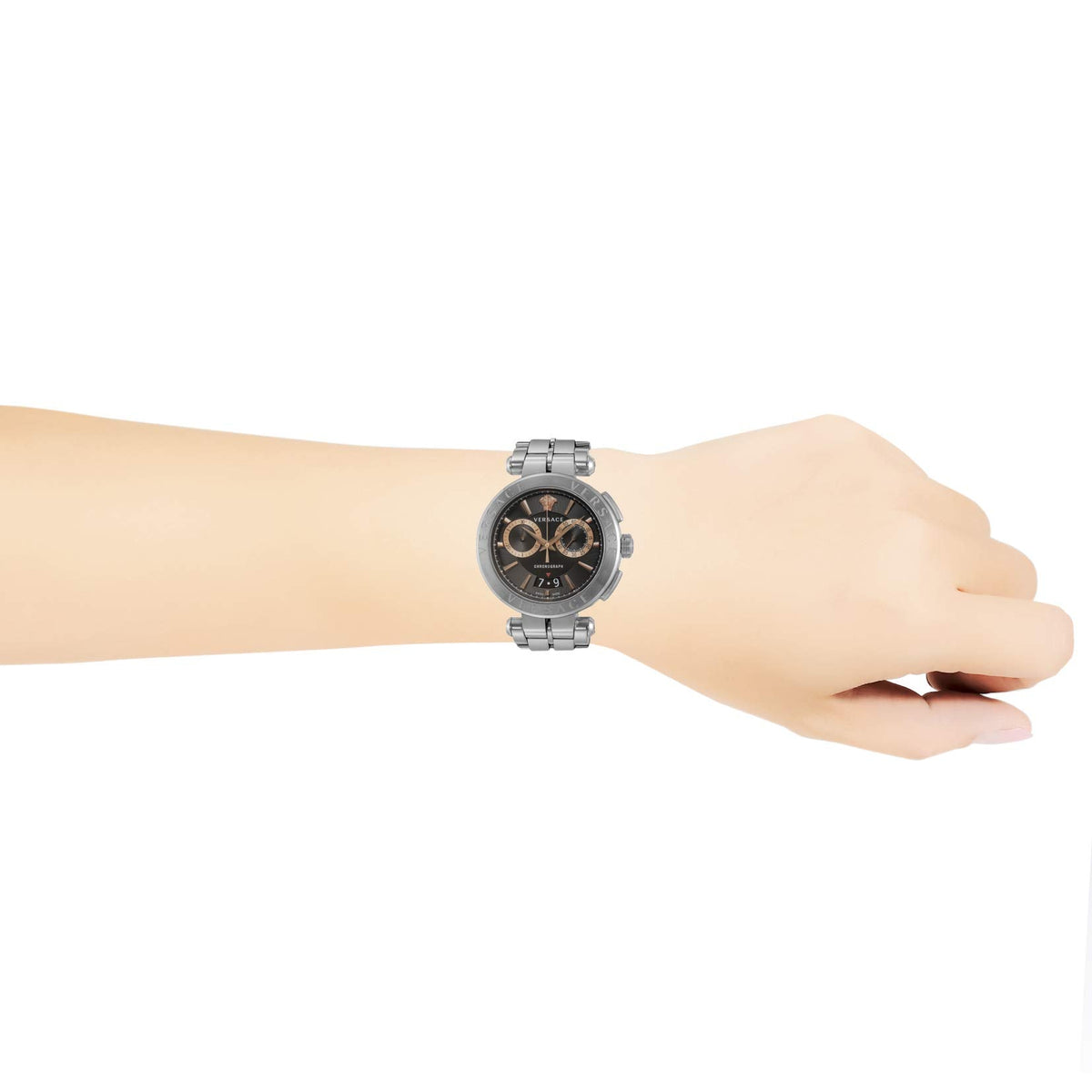 Versace Aion Chronograph Black Dial Silver Steel Strap Watch For Men - VE1D01019