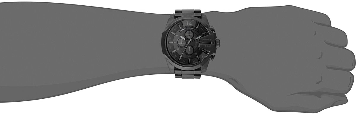 Diesel Mega Chief Chronograph Black Dial Black Steel Strap Watch For Men - DZ4355