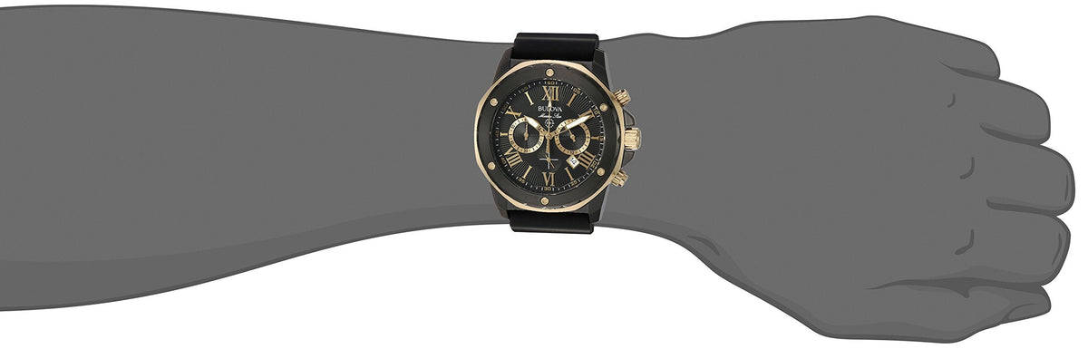 Bulova Marine Star Chronograph Black Dial Black Rubber Strap Watch for Men - 98B278