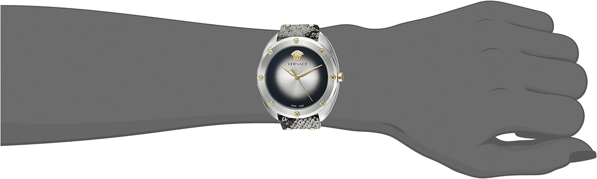 Versace Shadov Quartz Silver Dial Snakeskin Green Leather Strap Watch for Women - VEBM00718