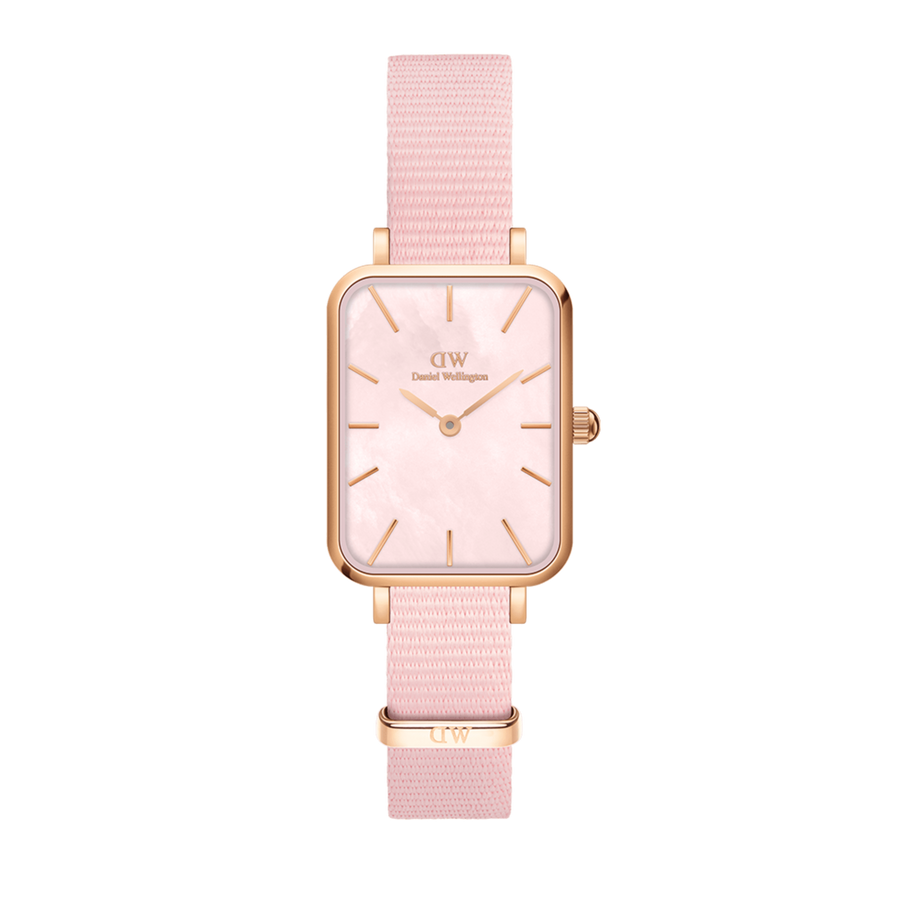 Daniel Wellington Quadro Pressed Mother of Pearl Pink Dial Pink Nylon Strap Watch For Women - DW00100509