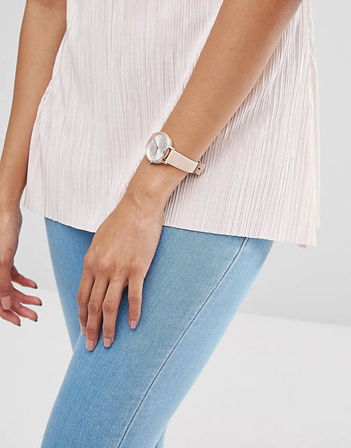 Emporio Armani Kappa Rose Gold & White Dial Beige Nude Leather Strap Watch For Women - AR2510