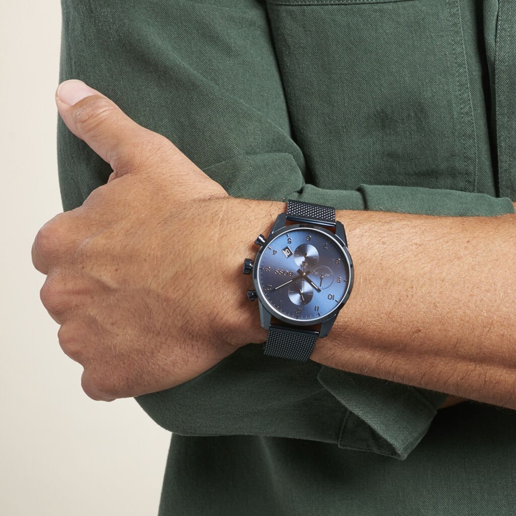 Hugo Boss Skymaster Chronograph Blue Dial Blue Mesh Bracelet Watch for Men - 1513836