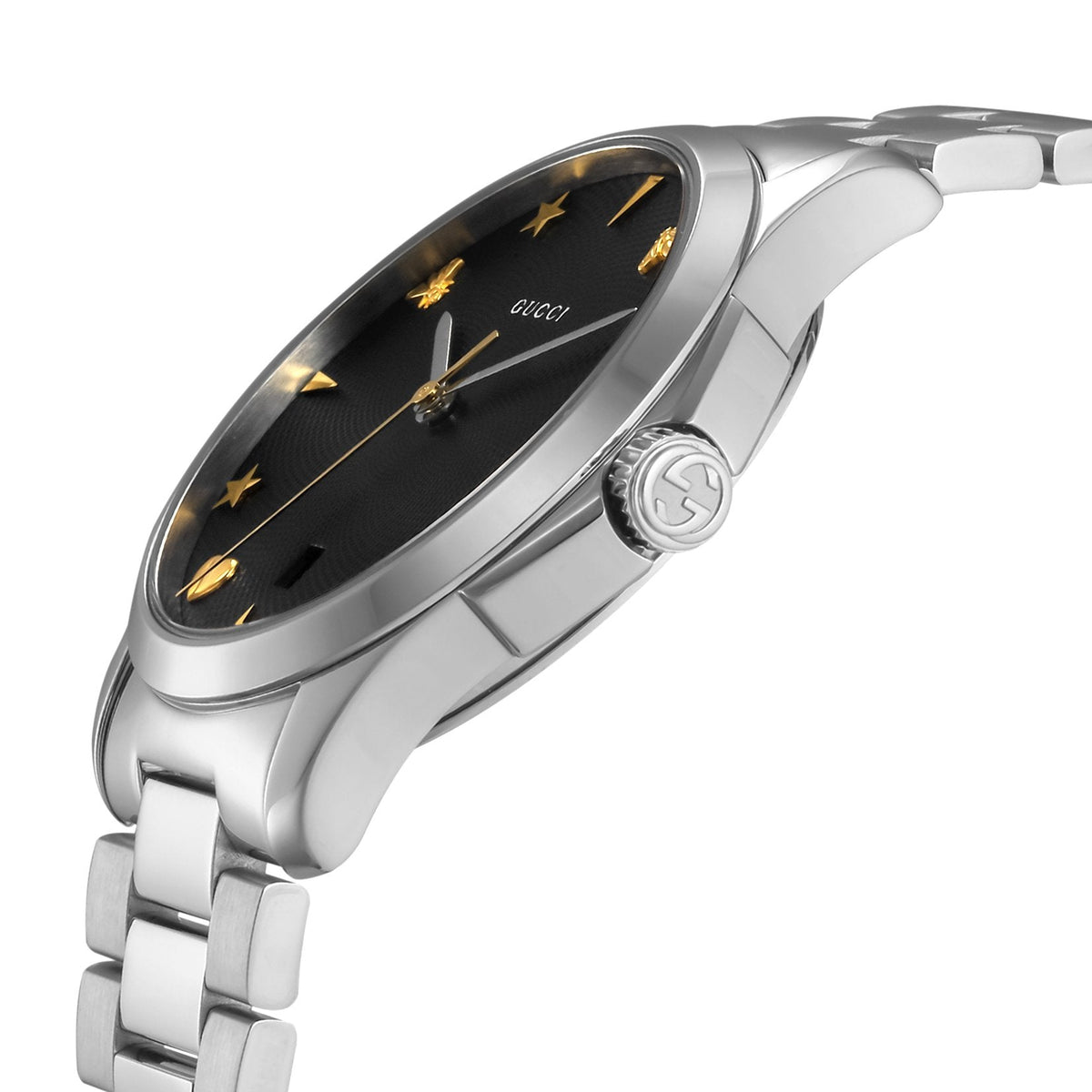 Gucci G Timeless Black Dial Silver Steel Strap Watch For Women - YA1264029