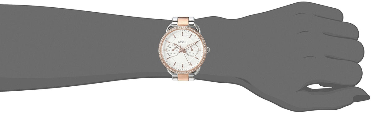 Fossil Tailor White Dial Two Tone Steel Strap Watch for Women - ES4396