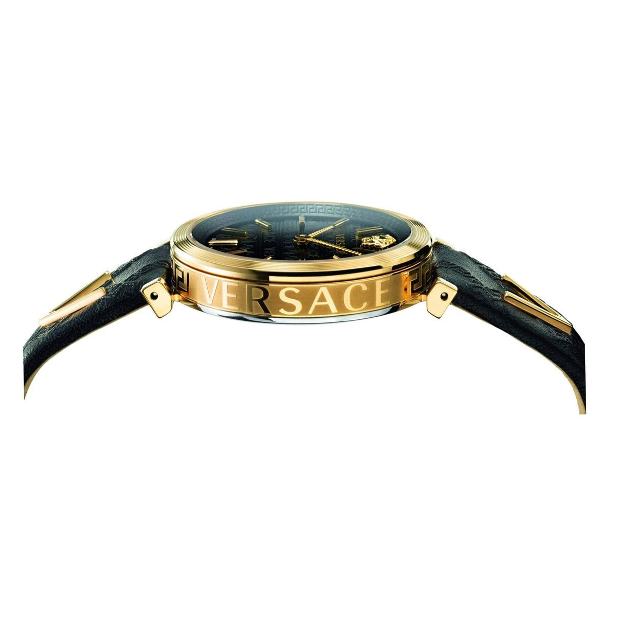Versace V-Twist Black Dial Black Leather Strap Watch for Women - VELS00619