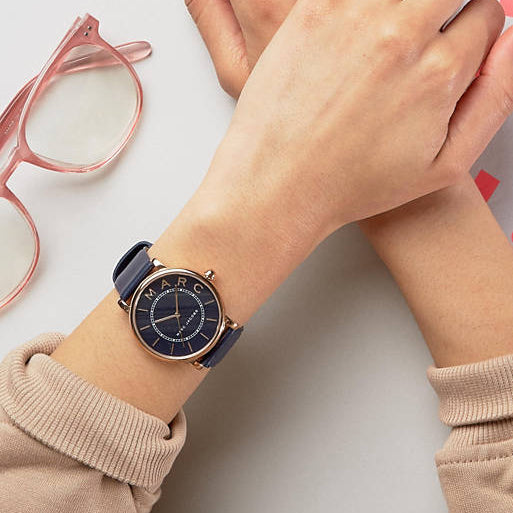 Marc Jacobs Roxy Navy Blue Dial Blue Leather Strap Watch for Women - MJ1534
