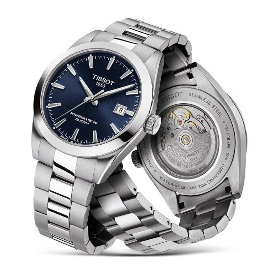 Tissot Gentlemen Powermatic 80 Silicium Blue Dial Silver Steel Strap Watch For Men - T127.407.11.041.00