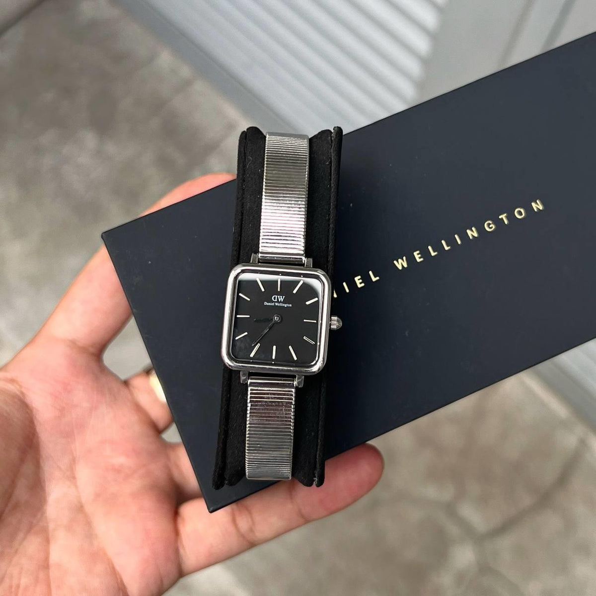 Daniel Wellington Quadro Studio Black Dial Silver Mesh Strap Watch For Women - DW00100522