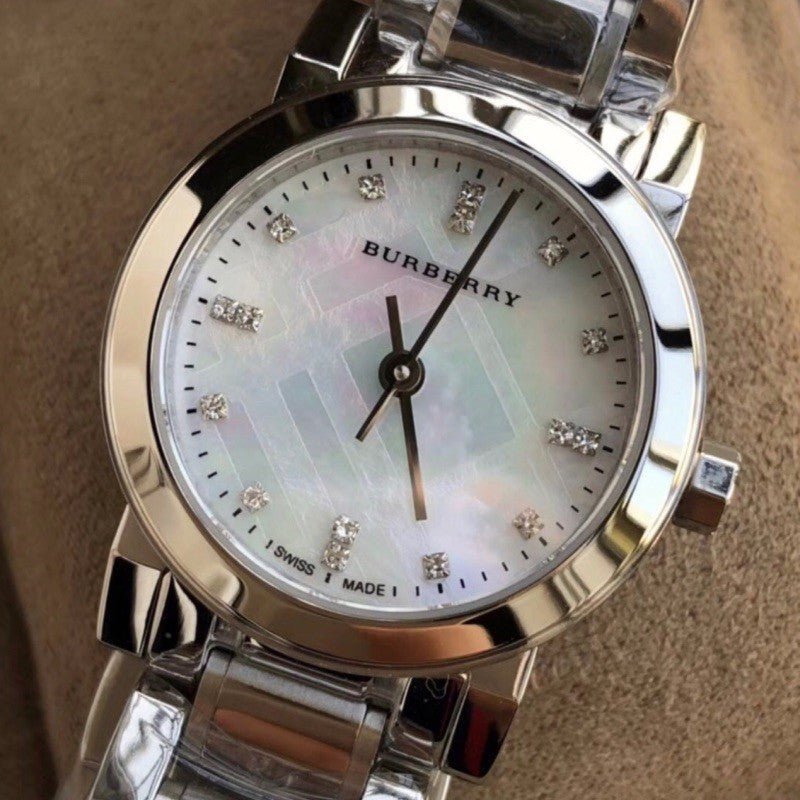 Burberry The City Diamonds Mother of Pearl Dial Silver Steel Strap Watch for Women - BU9224