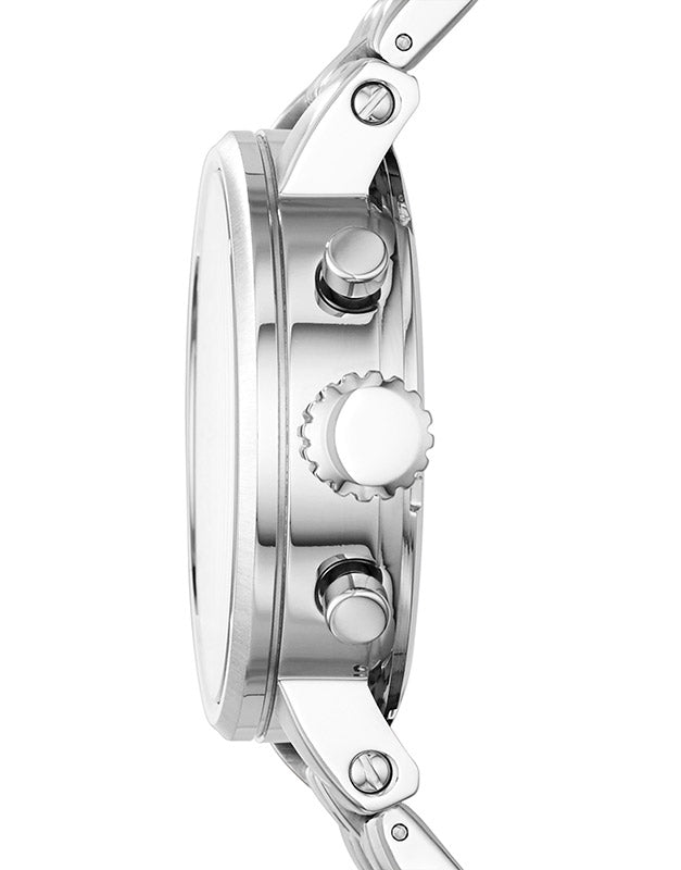 Fossil Boyfriend Chronograph Silver Dial Silver Steel Strap Watch for Women - ES2198