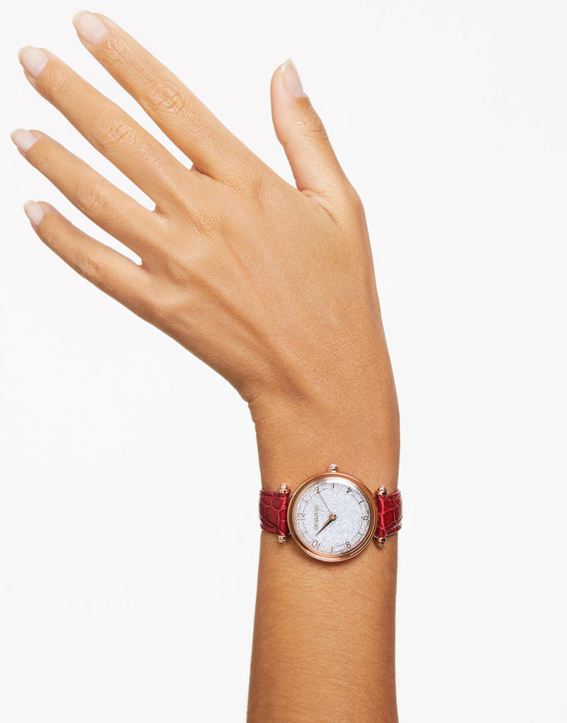 Swarovski Crystalline Wonder Silver Dial Red Leather Strap Watch for Women - 5656905