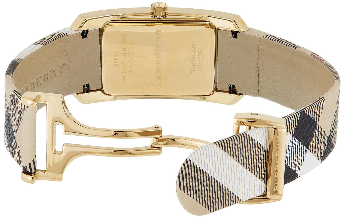 Burberry Pioneer Champagne Dial Haymarket Beige Leather Strap Watch for Women - BU9407