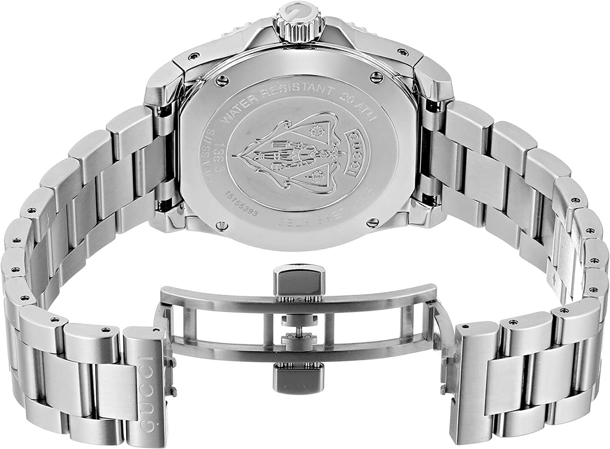 Gucci Dive Quartz Black Dial Silver Steel Strap Watch For Men - YA136301