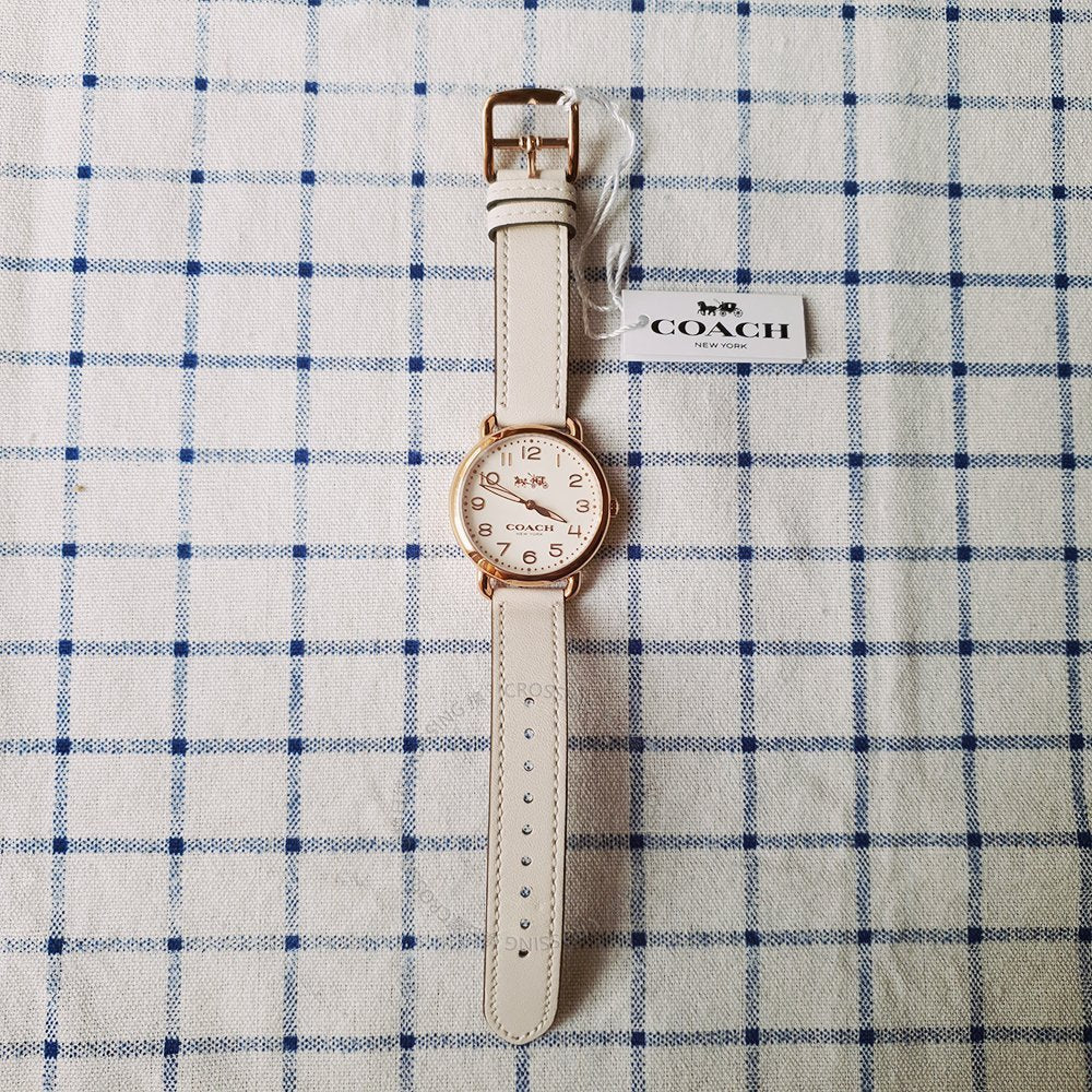 Coach Delancey White Dial White Leather Strap Watch for Women - 14502716
