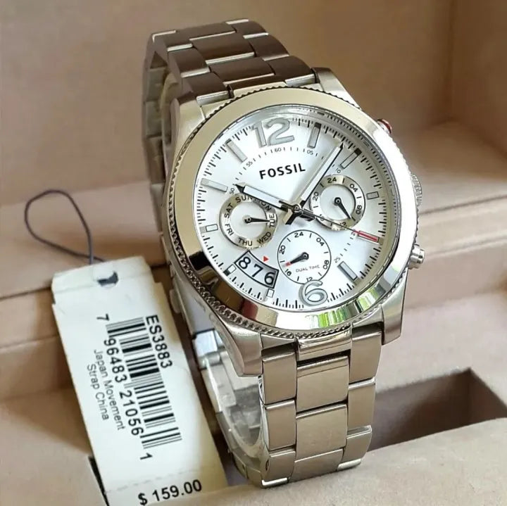 Fossil Boyfriend Multifunction Silver Dial Silver Steel Strap Watch for Women - ES3883