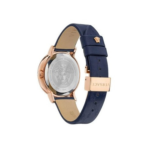 Versace Virtus Quartz Blue Dial Blue Leather Strap Watch for Women - VEHC00419