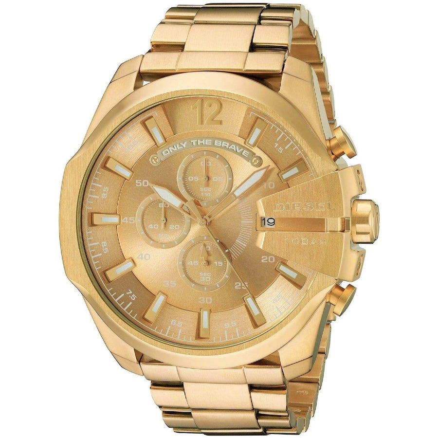 Diesel Mega Chief Chronograph Gold Dial Gold Steel Strap Watch For Men - DZ4360