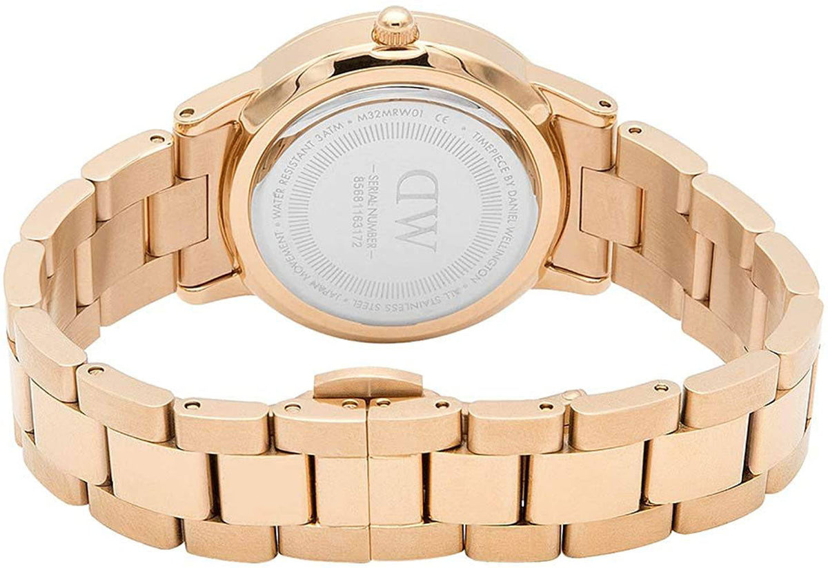 Daniel Wellington Iconic Link White Dial Rose Gold Steel Strap Watch For Women - DW00100211