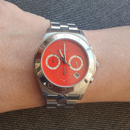 Marc Jacobs Blade Orange Dial Silver Steel Strap Watch for Women - MBM3306