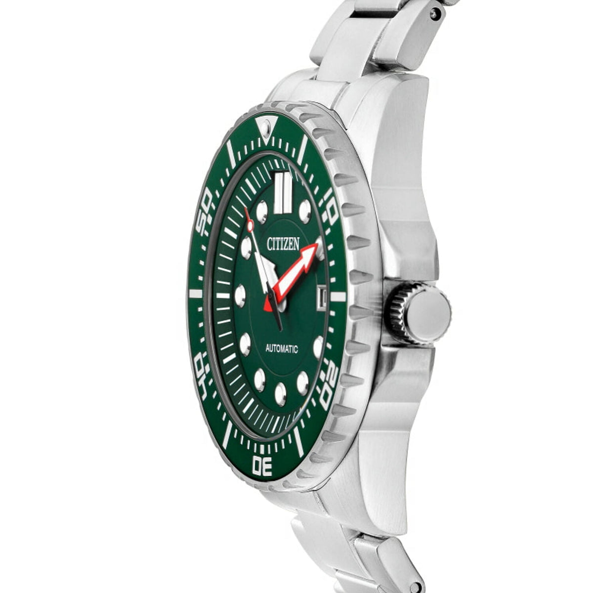 Citizen Promaster Mechanical Green Dial Silver Steel Strap Watch For Men - NJ0129-87X