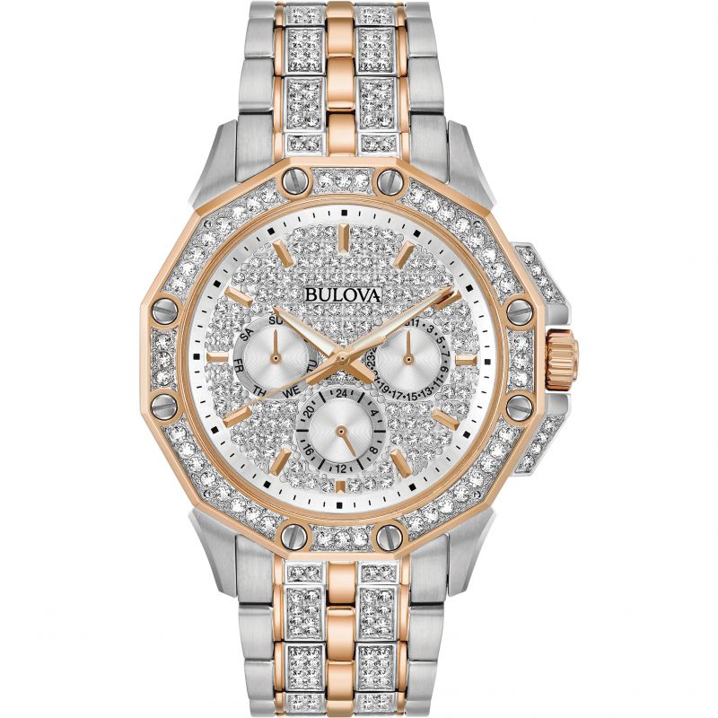 Bulova Octova Crystal Silver Dial Two Tone Steel Strap Watch for Men - 98C133