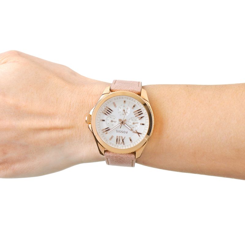 Fossil Cecile White Dial Beige Leather Strap Watch for Women - AM4532