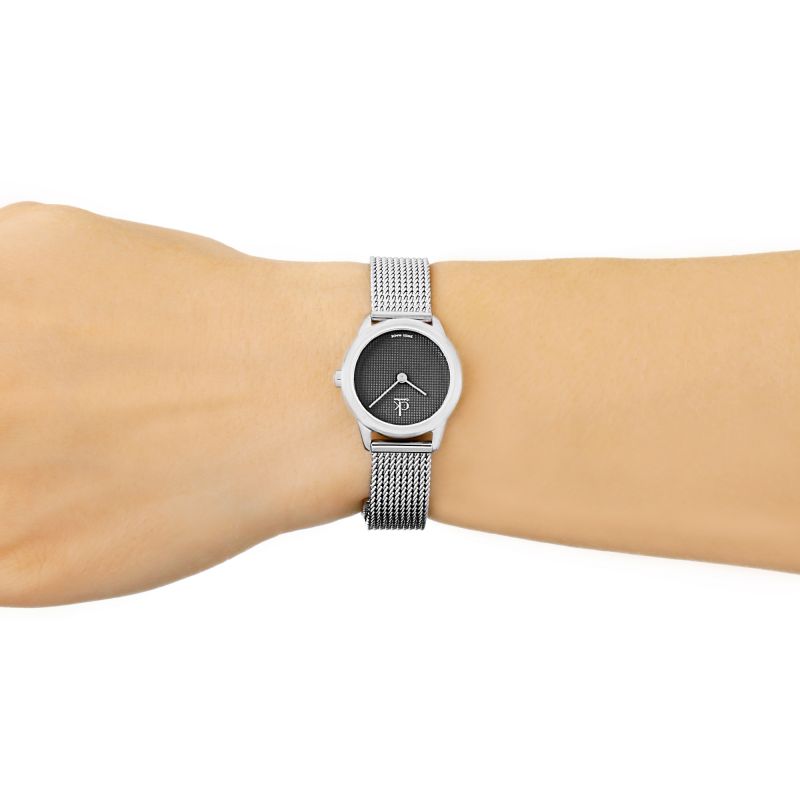 Calvin Klein Minimal Grey Dial Silver Mesh Bracelet Watch for Women - K3M2312X