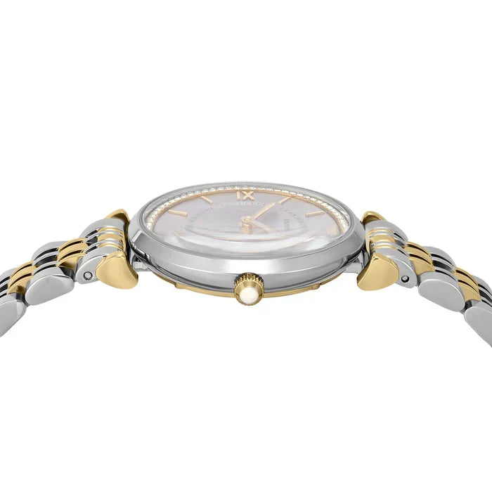 Emporio Armani Gianni T-Bar Beige Dial Two Tone Steel Strap Watch for Women - AR11702