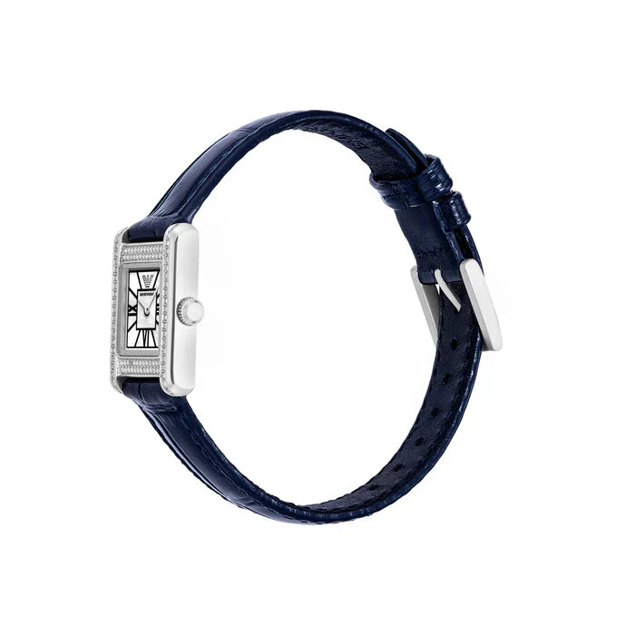 Emporio Armani Genni White Dial Blue Leather Strap Watch for Women - AR11718