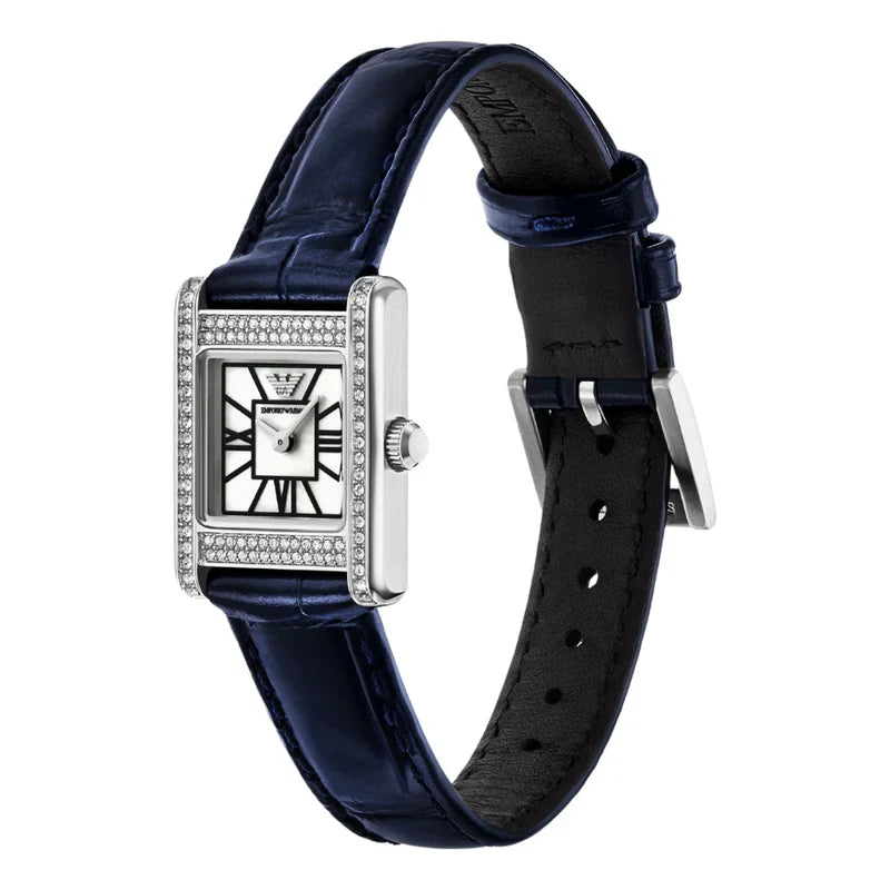 Emporio Armani Genni White Dial Blue Leather Strap Watch for Women - AR11718