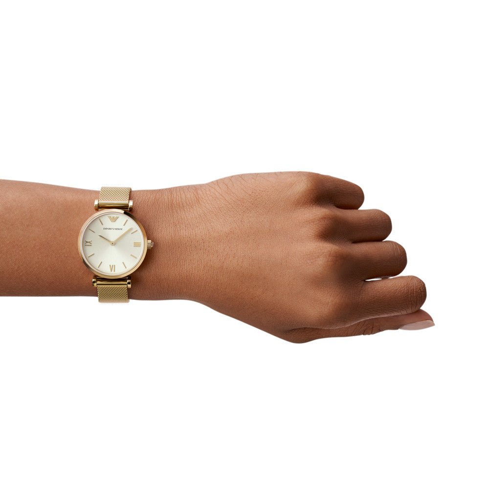 Emporio Armani Retro Gold Dial Gold Mesh Bracelet Watch For Women - AR1957