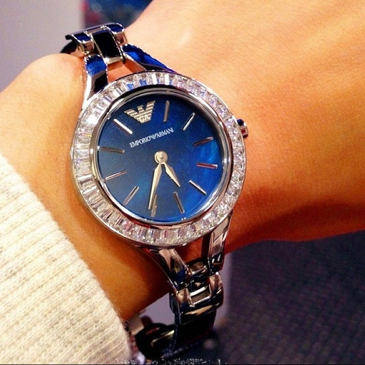 Emporio Armani Chiara Blue Dial Blue Leather Strap Watch for Women - AR7330