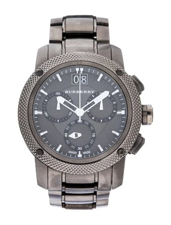 Burberry Endurance Chronograph Quartz Black Dial Black Steel Strap Watch For Men - BU9801