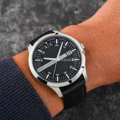 Armani Exchange Hampton Chronograph Black Dial Black Leather Strap Watch For Men - AX2101