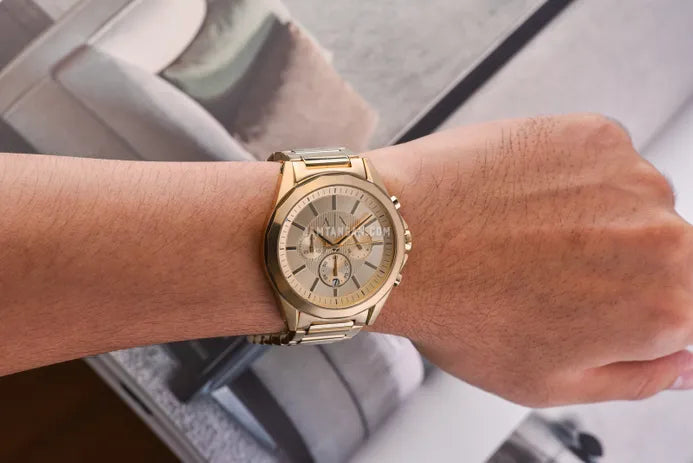Armani Exchange Drexler Chronograph Gold Dial Gold Steel Strap Watch For Men - AX2602
