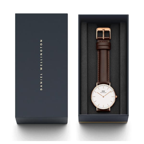 Daniel Wellington Classic Bristol White Dial Brown Leather Strap Watch For Women - DW00100039