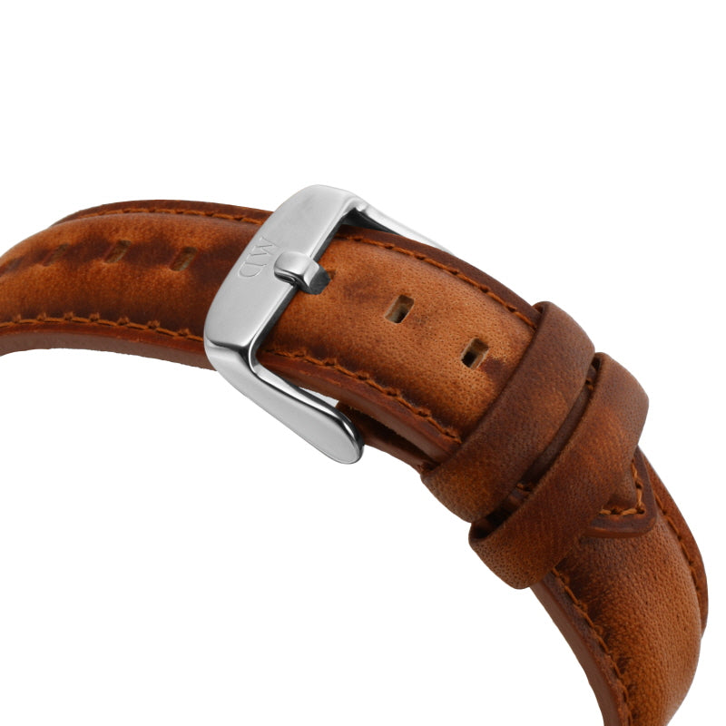 Daniel Wellington Dapper Durham White Dial Brown Leather Strap Watch For Men - DW00100116