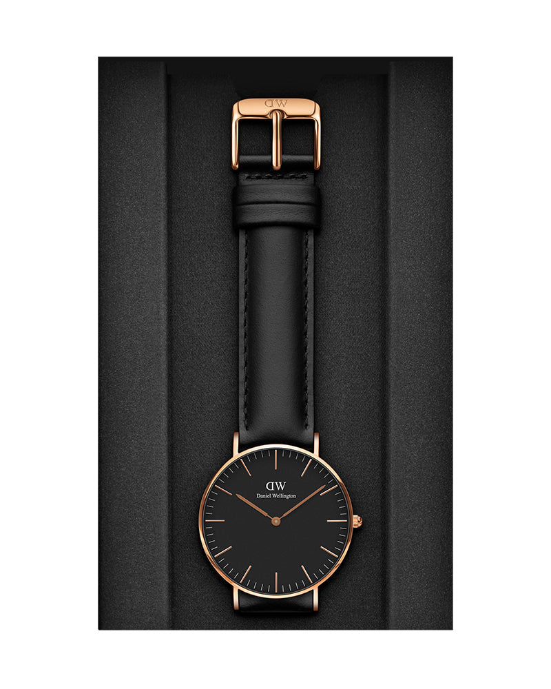 Daniel Wellington Classic Sheffield Black Dial Black Leather Strap Watch For Women - DW00100139